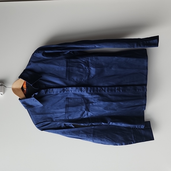 Vintage Tops - Vintage Cynthia Steffe Metallic Navy Button Down Shirt